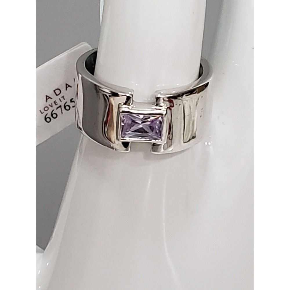LAUREN G ADAM Wide Simple Classic Old MOney Silver Tone Lavender Purple RIng